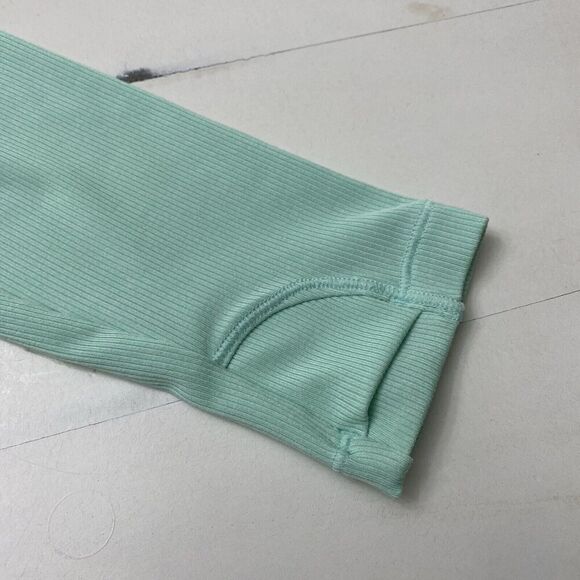 Athleta Womens Uptempo Ribbed Henley Top Sz L Mint Green Athleisure - Picture 9 of 15